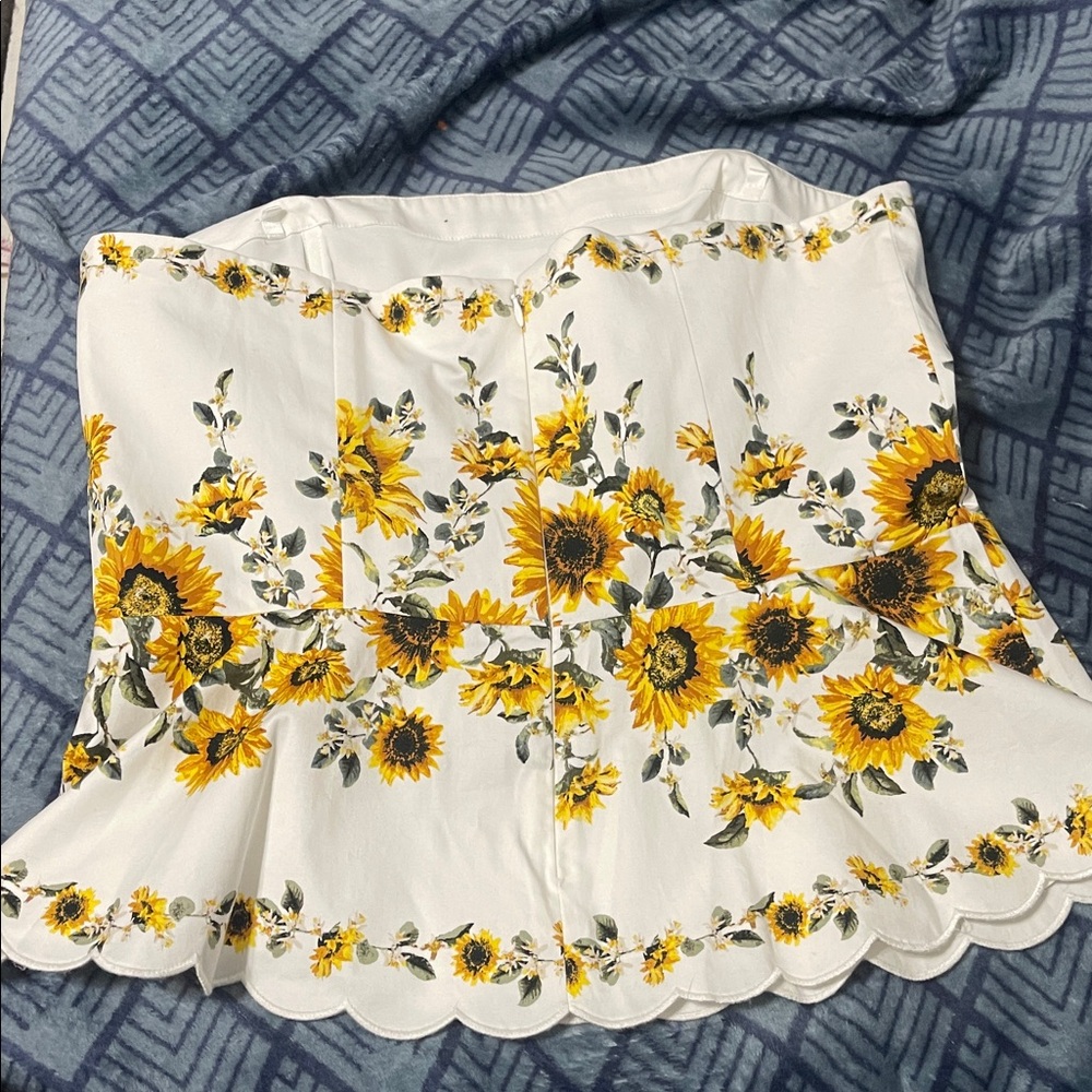 NWT White House Black Market Sunflower Print Strapless Top - Picture 3 of 11